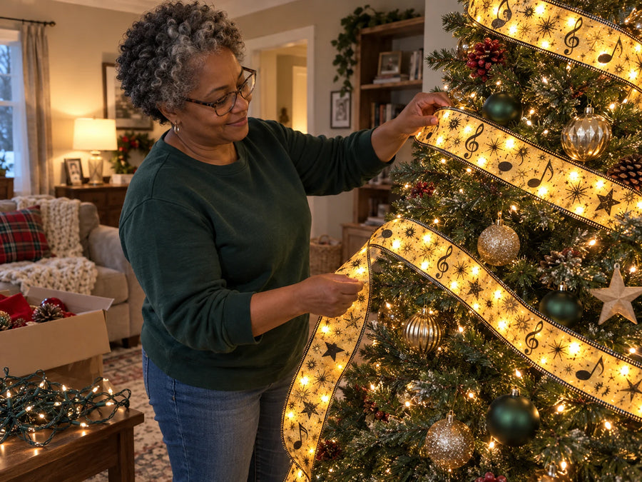 No tangled lights or separate ribbon