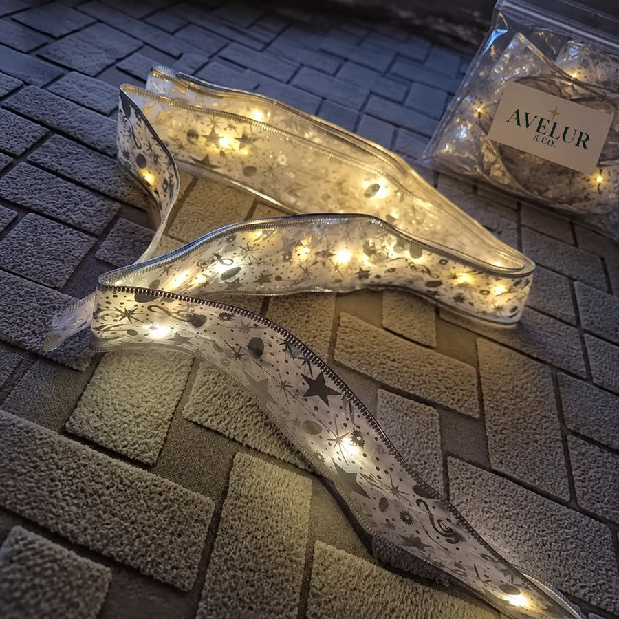 Christmas ribbon lights used as home decor